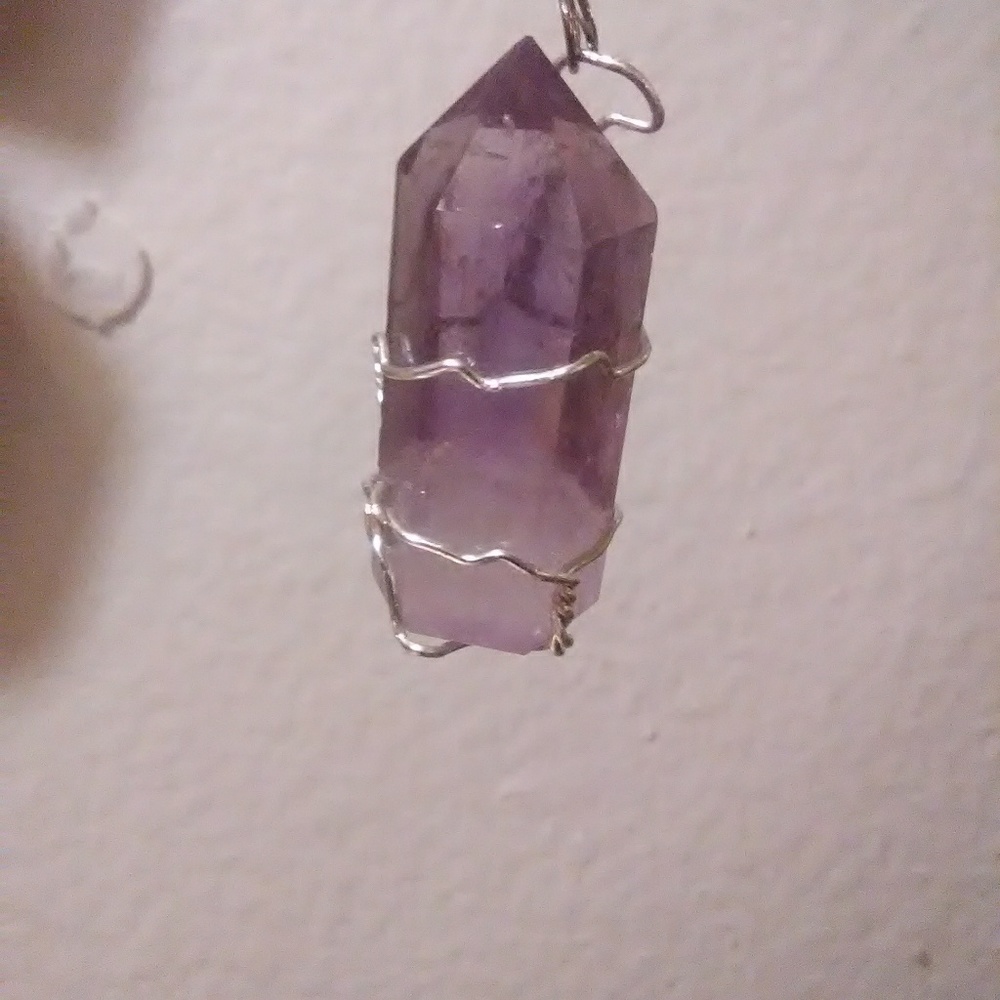 Wire wrapped amethyst crystal pendant